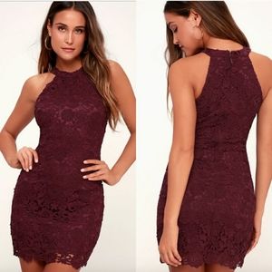 NWT Lulu's Love Poem Burgundy Lace Mini Dress